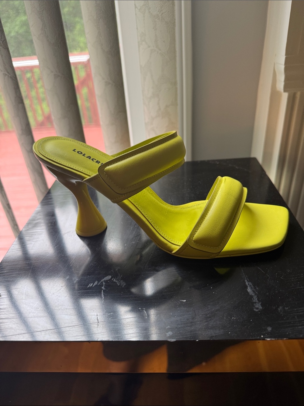 LOLACRIME Yellow Double-Strap Sculpted Heel Mule